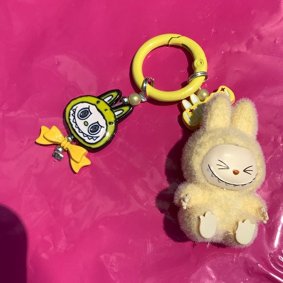 Labubu Accessories - NWT! Labubu Fluffy Yellow Yoga With Charms Keychain
